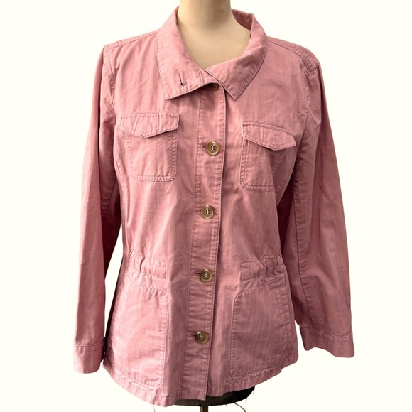 Talbots Jackets & Blazers - Talbots Pink Utility Jacket Womens Large Cotton Button Front Casual Spring Coat